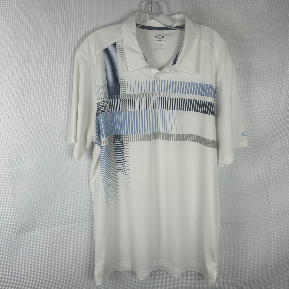 Oakley Hydrolix Golf Polo Shirt Mens XL Aero Motion Block Geometric Grid Reg Fit